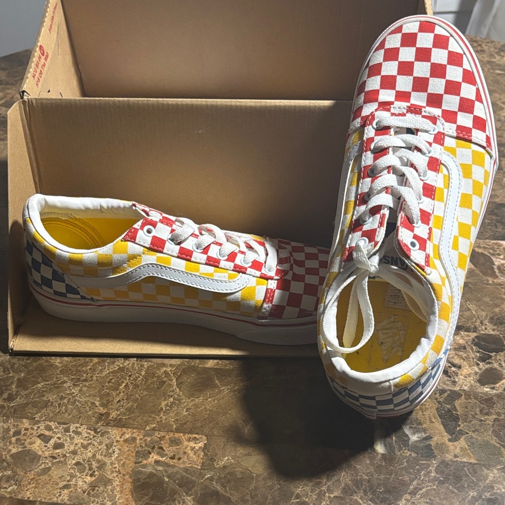 Vans Kids Checkerboard Lace-Up Sneakers - Red, Yellow, Blue